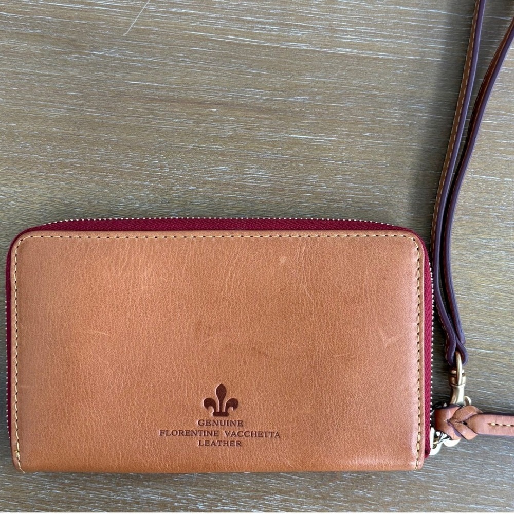 Brown Leather American Flag Duck Zip Wristlet - Picture 2 of 3